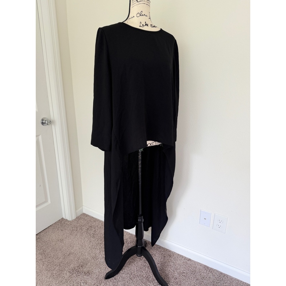 Riva Black High Low Asymmetrical Tunic Top Long Sleeve Size L Dark Academia - Picture 12 of 12